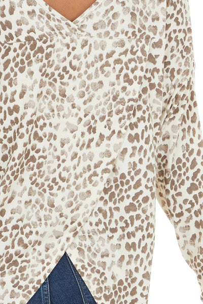 Cream and Taupe Leopard Print Open Back Oversized Top