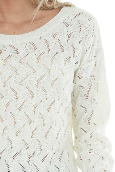 Cream Open Back Pointelle Knit Sweater