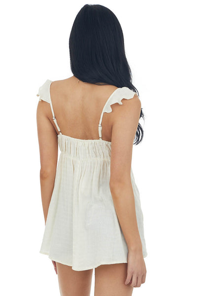 Cream Sweetheart Neckline Woven Tank Top 