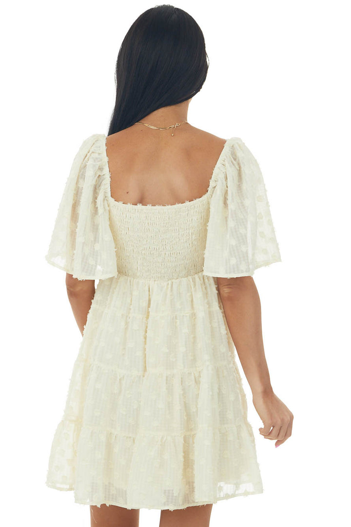Cream Swiss Dot Short Sleeve Babydoll Dress