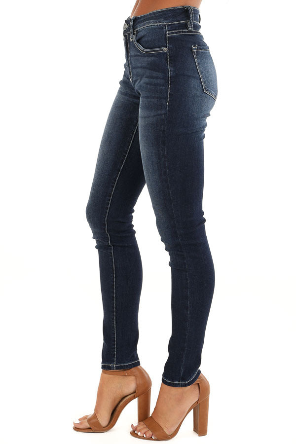Dark Wash 5 Pocket Stretchy Skinny Denim Jeans side view