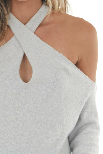 Dove Grey Long Sleeve Halter Neck Lightweight Sweater