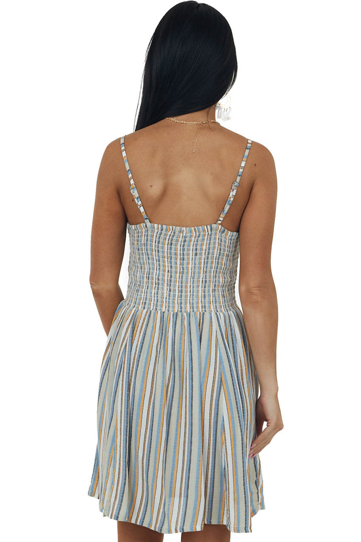 Dusty Blue Striped Sleeveless Short Dress