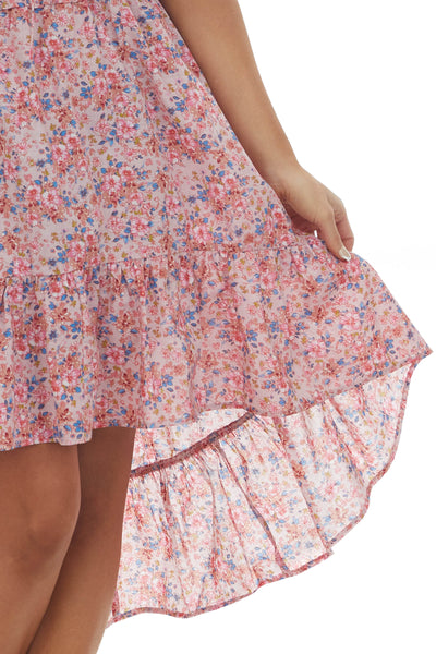 Dusty Blush Floral Sleeveless High Low Dress