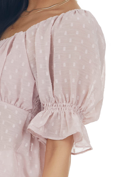 Dusty Blush Swiss Dot Puff Sleeve Babydoll Top