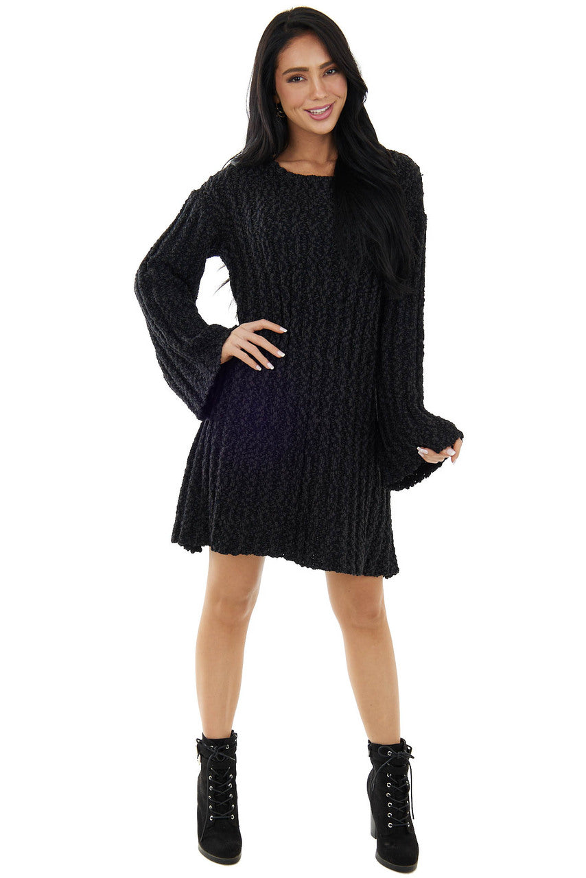 Faded Black Chunky Ribbed Flare Sweater Dress
