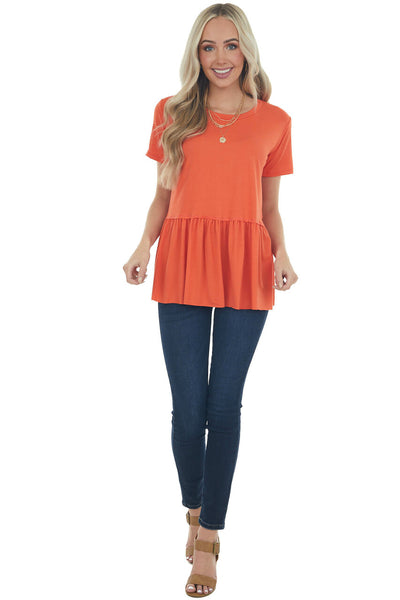 Fire Orange Drop Waist Soft Short Sleeve Top