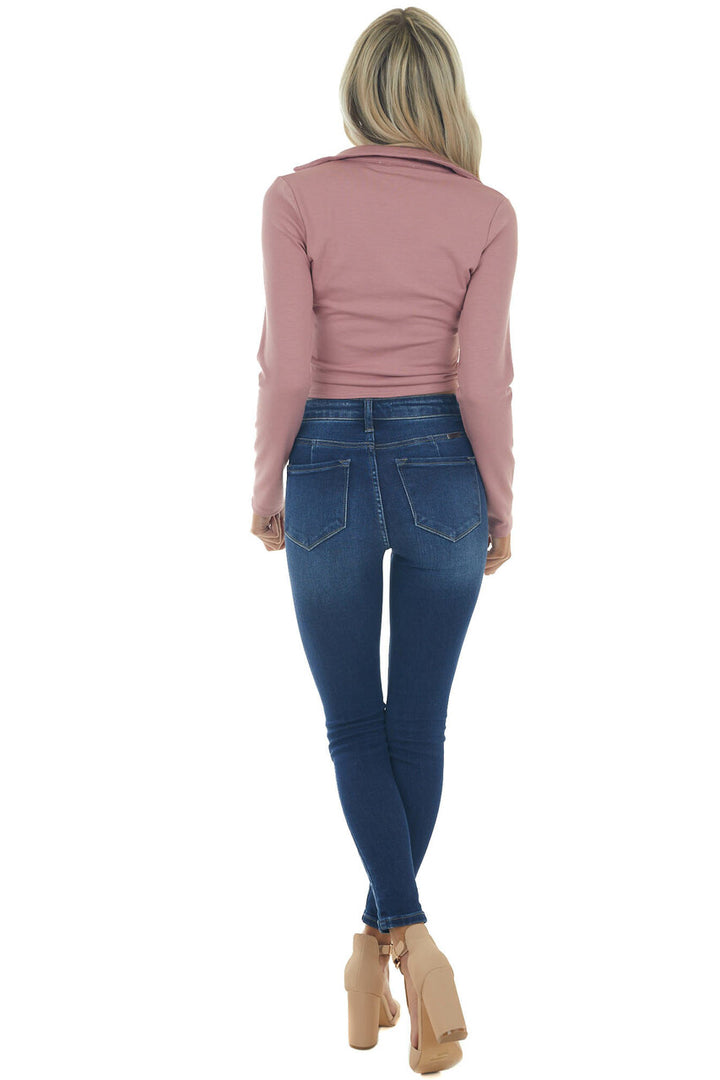 Hazy Pink Adjustable Ruched Collared Knit Top 