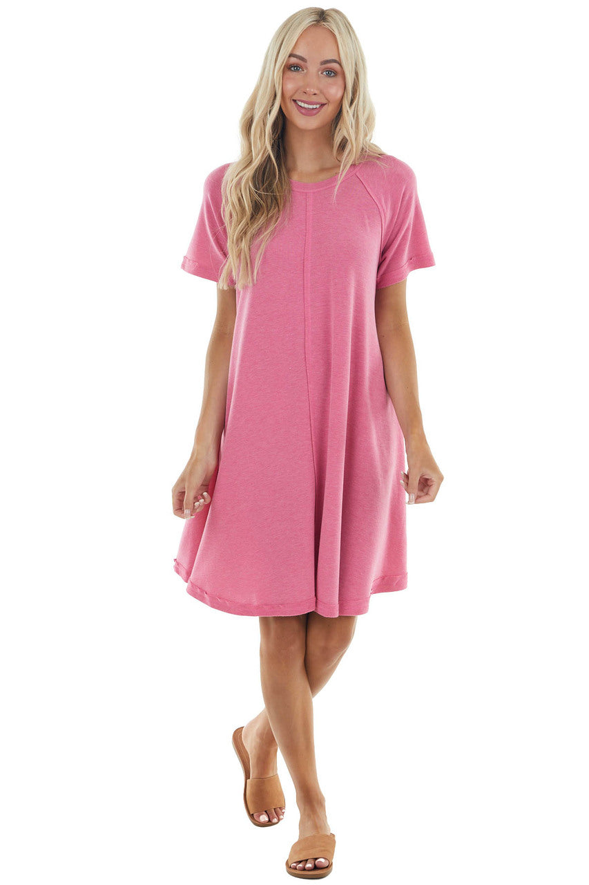Heathered Hibiscus Short Swing Dress with Raw Edge Details 