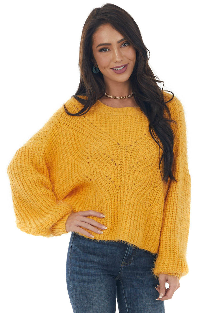 Amber Long Sleeve Fuzzy Cable Knit Sweater