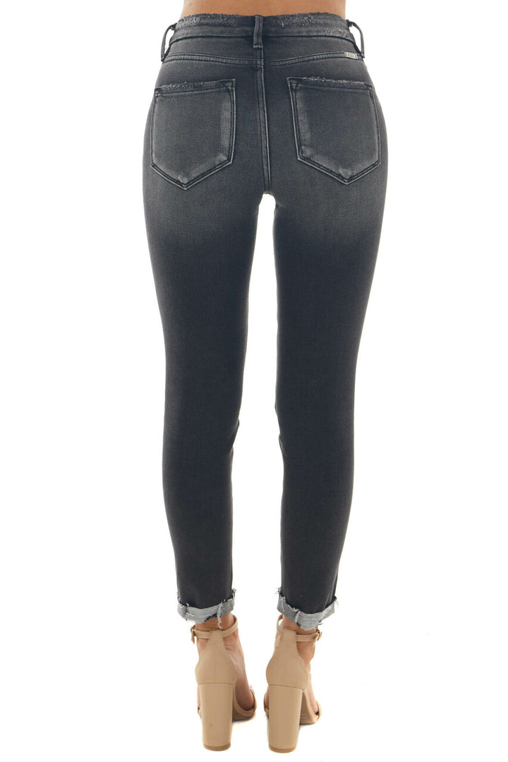 Charcoal Washed High Rise Distressed Jeans
