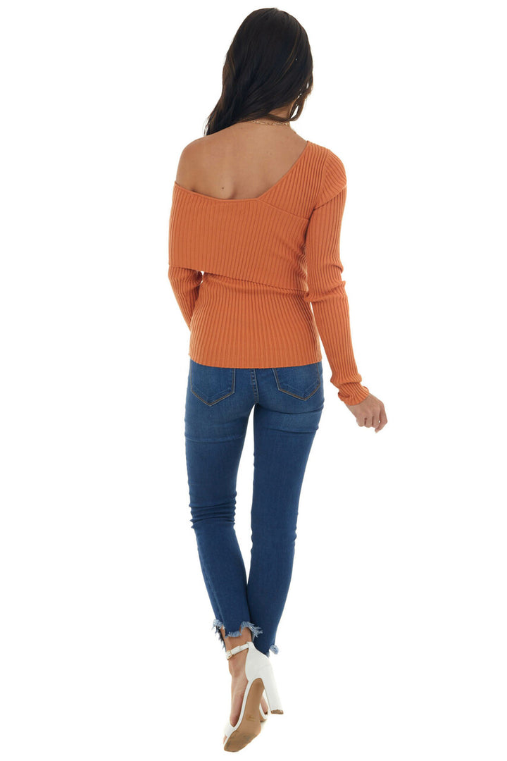 Tawny One Shoulder Fitted Ribbed Knit Top