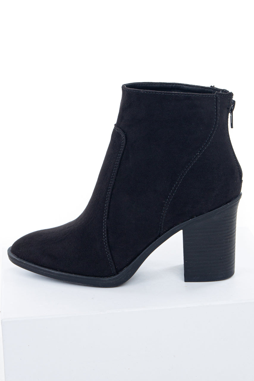 Black Pointed Toe Ankle Suede Booties with Block Heel