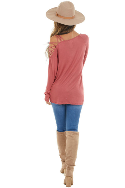 Marsala Long Sleeve Knit Top with Ladder Detail