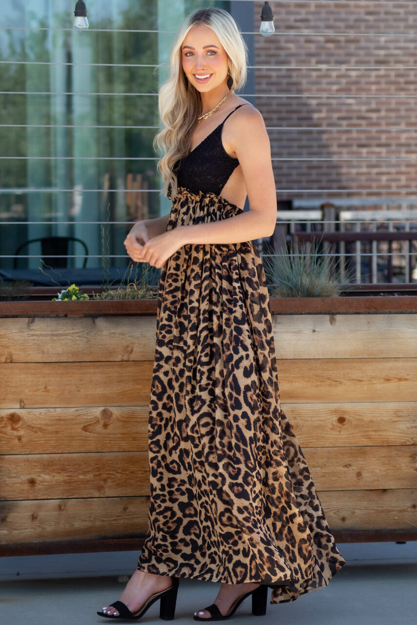 Leopard Print Open Back Sleeveless Maxi Dress