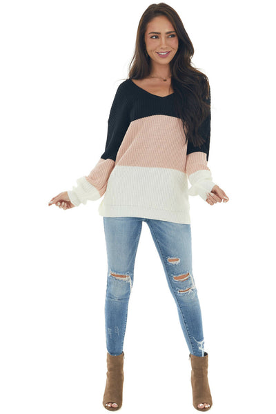 Tea Rose Colorblock Sweater with Twist Back 