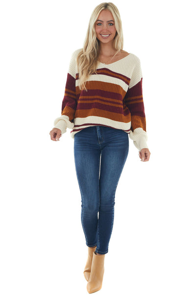 Cream Multi Striped Long Sleeve Knit Sweater