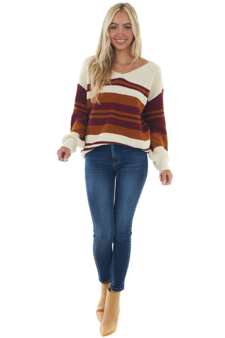 Cream Multi Striped Long Sleeve Knit Sweater