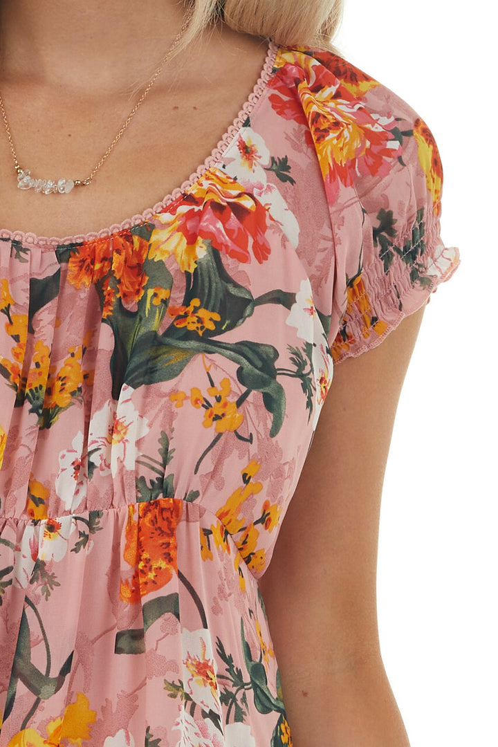 Dusty Blush Floral Print Woven Babydoll Dress 