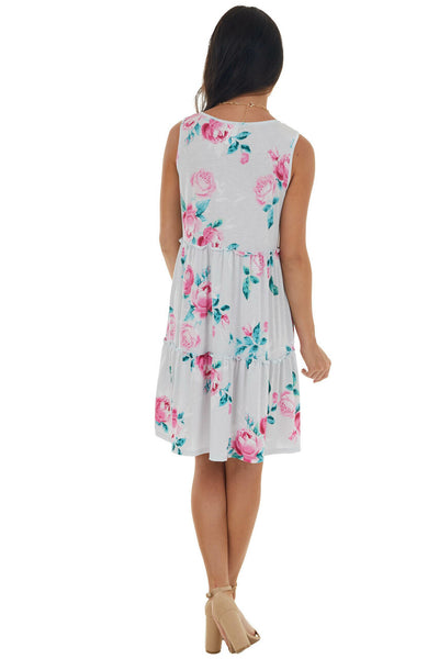 Pearl Floral Print Drop Waist Tiered Dress