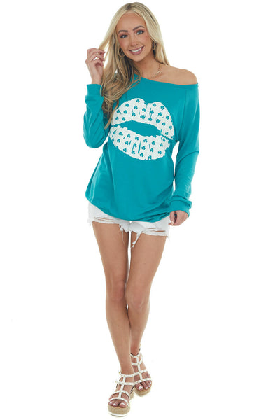 Pine Green Shamrock Lip Graphic Knit Top