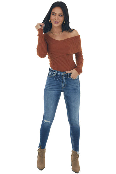 Spice Long Sleeve One Shoulder Ribbed Knit Top
