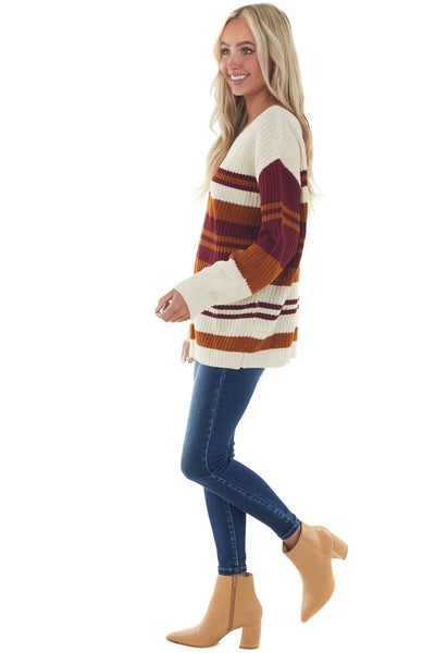 Cream Multi Striped Long Sleeve Knit Sweater