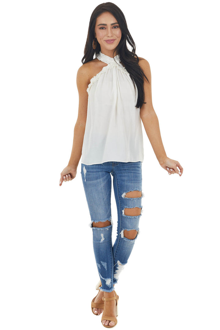 Vanilla Halter Neck Sleeveless Top with Frill Detail