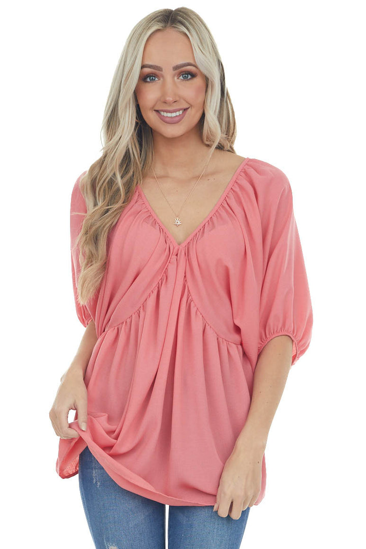 Watermelon Pink Loose Fit Babydoll Top