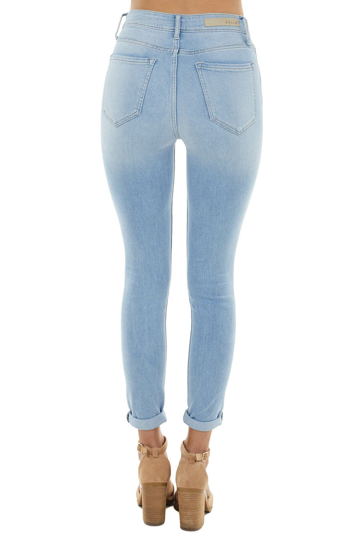Light Wash Denim Mid Rise Jeans with Rolled Cuffs