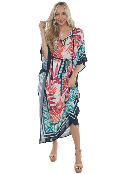 Ivory Abstract Print V Neck Sheer Woven Maxi Dress