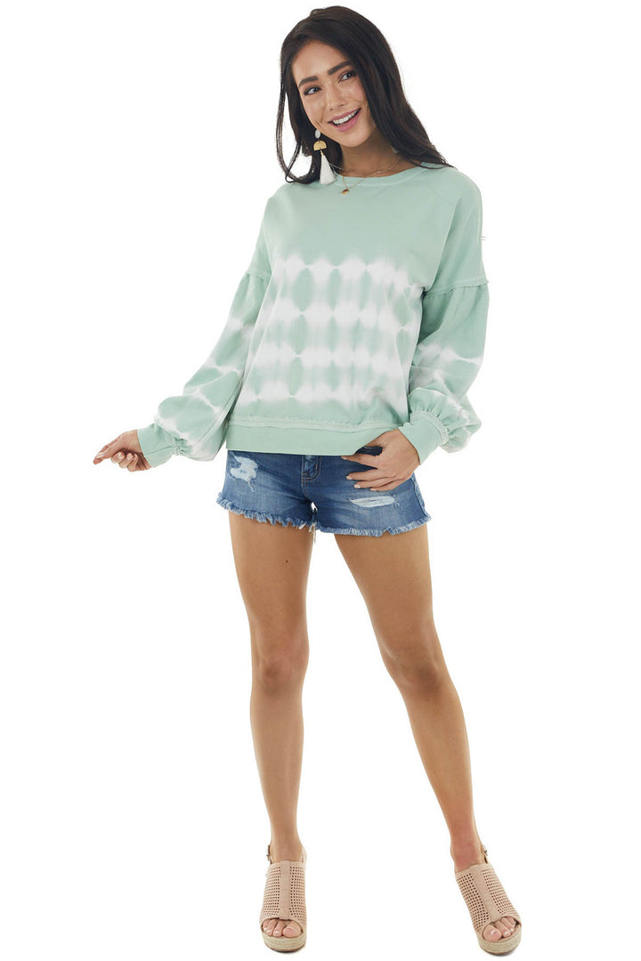 She+Sky Pistachio Tie Dye Knit Top with Long Bubble Sleeves