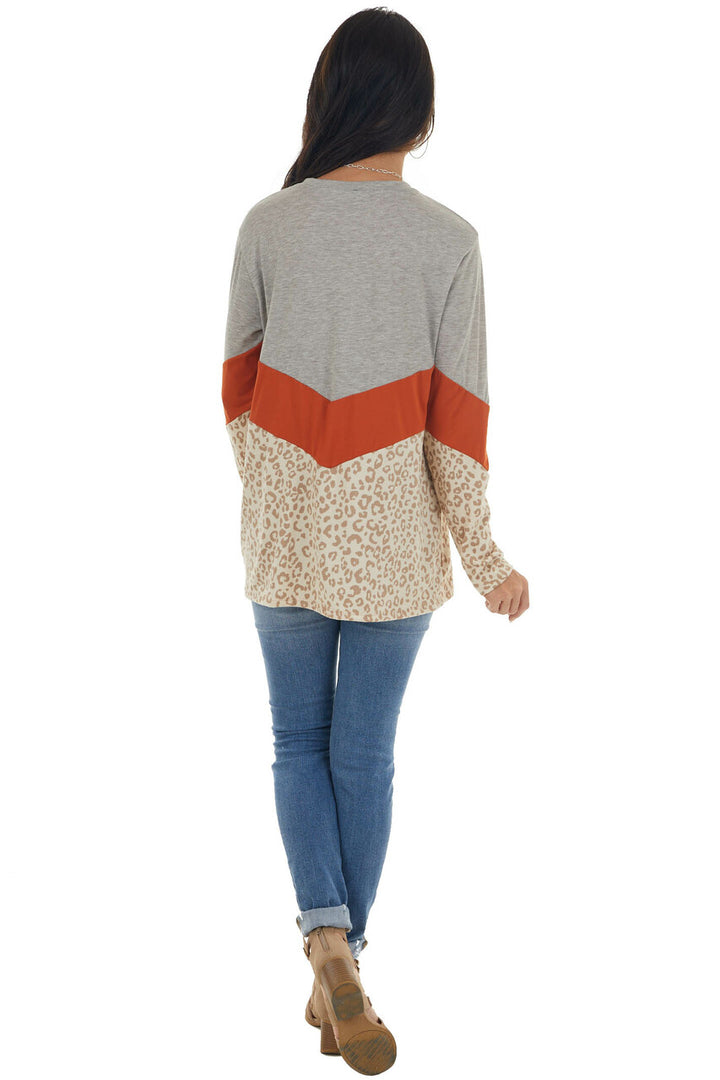 Tawny and Leopard Colorblock Long Sleeve Top 