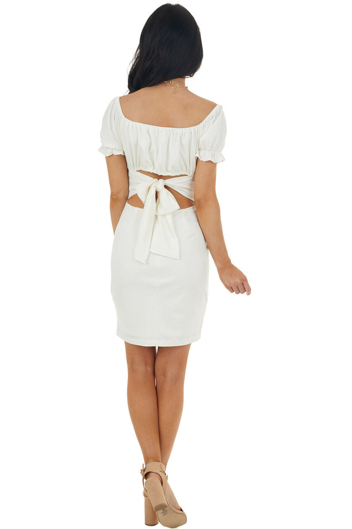 Ivory Ruched Bust Bodycon Tie Back Mini Dress