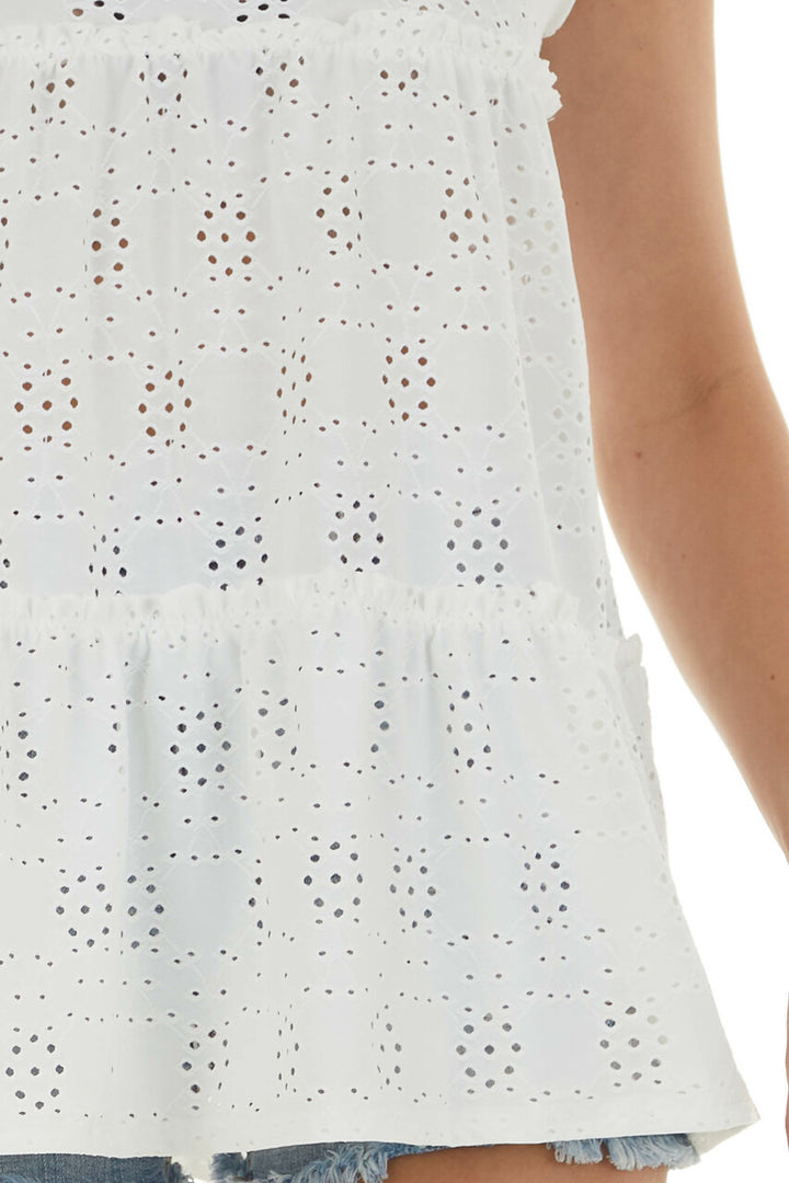 Ivory Eyelet Lace Tiered Sleeveless Top 
