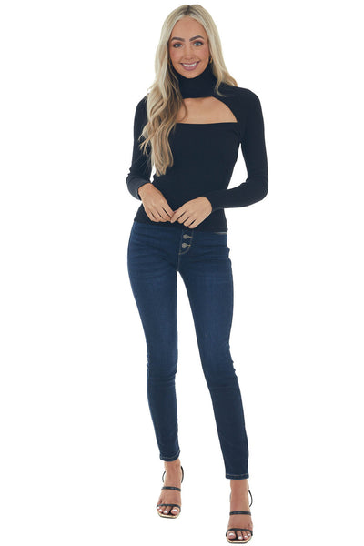 Black Ribbed Knit Long Sleeve Turtleneck