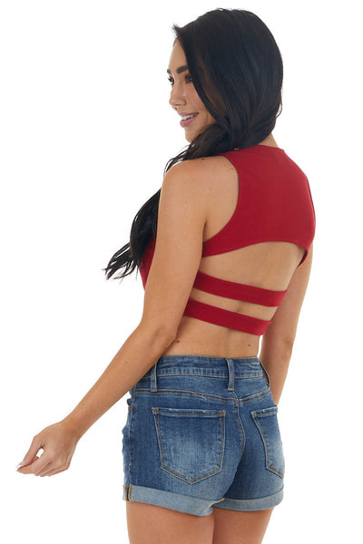 Cherry Sleeveless Strappy Open Back Crop Top 