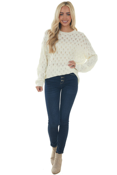 Cream Lightweight Pointelle Oversized Sweater