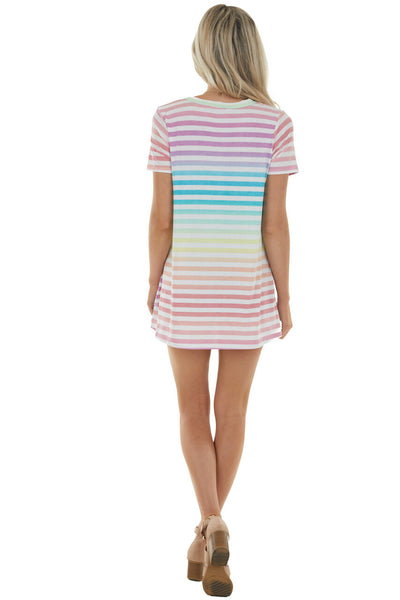 Rainbow Ombre Striped Short Sleeve Knit Tee