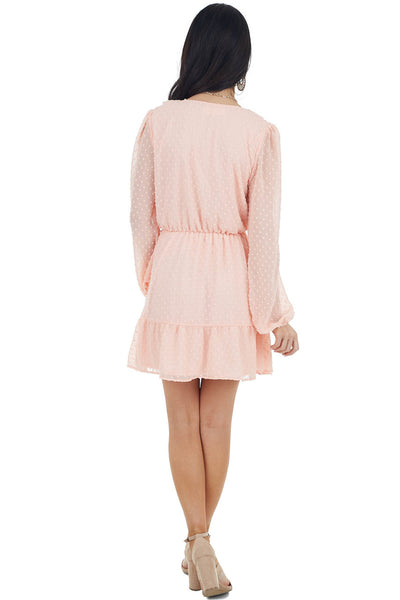 Blush Swiss Dot Woven Dress with Front Tie Closure