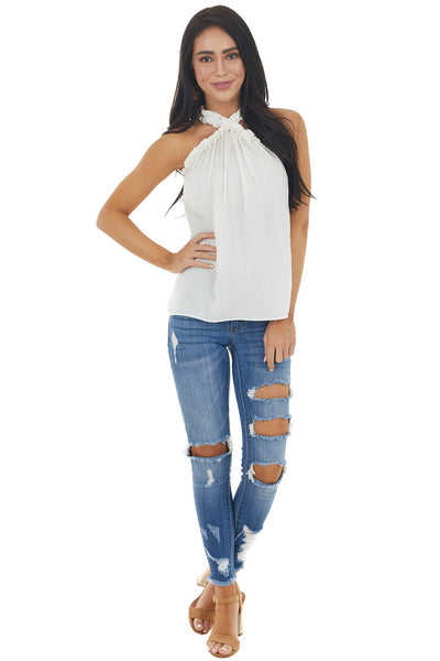 Vanilla Halter Neck Sleeveless Top with Frill Detail