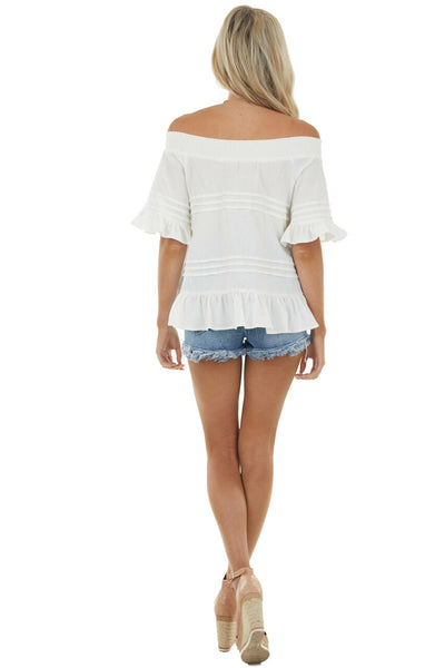 Ivory Off the Shoulder Woven Top with Ruffle Details