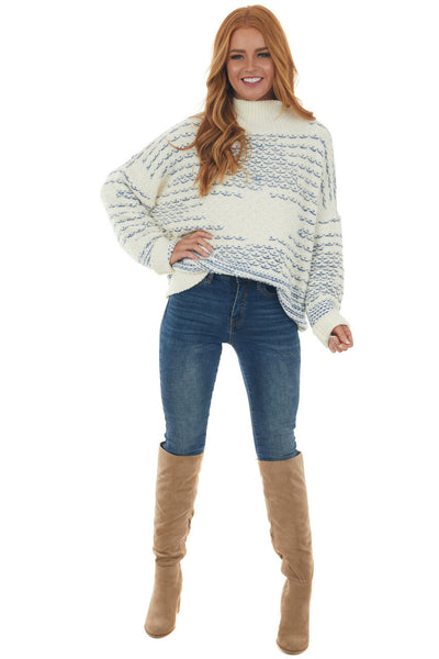 Ivory Printed Mock Neck Soft Knit Sweater Top