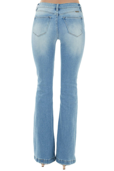 Medium Light Wash High Rise Flare Jeans with Destroyed Knees