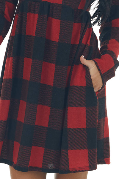 Cranberry Buffalo Plaid BabyDoll Short Dress