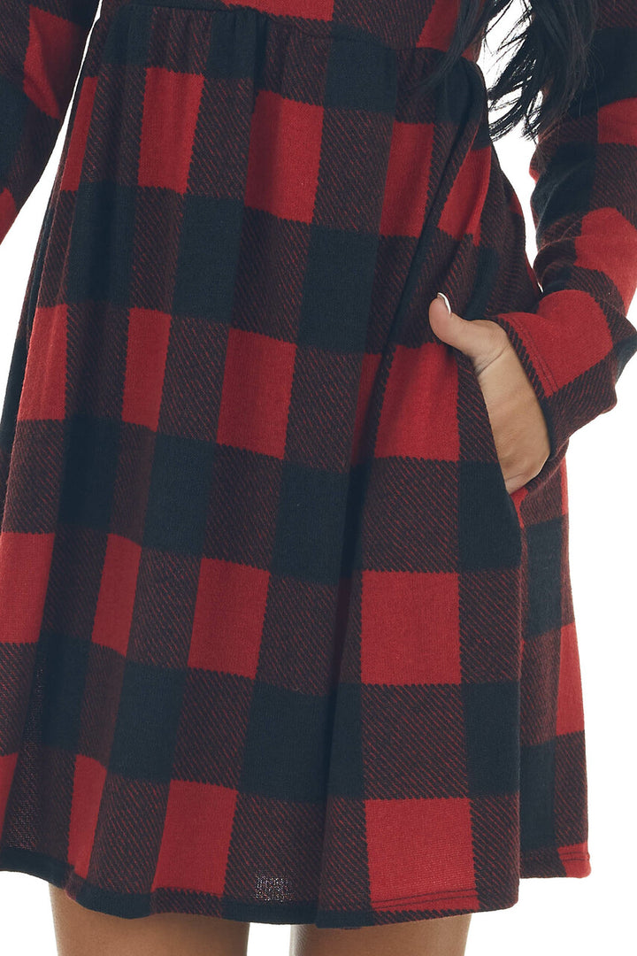 Cranberry Buffalo Plaid BabyDoll Short Dress