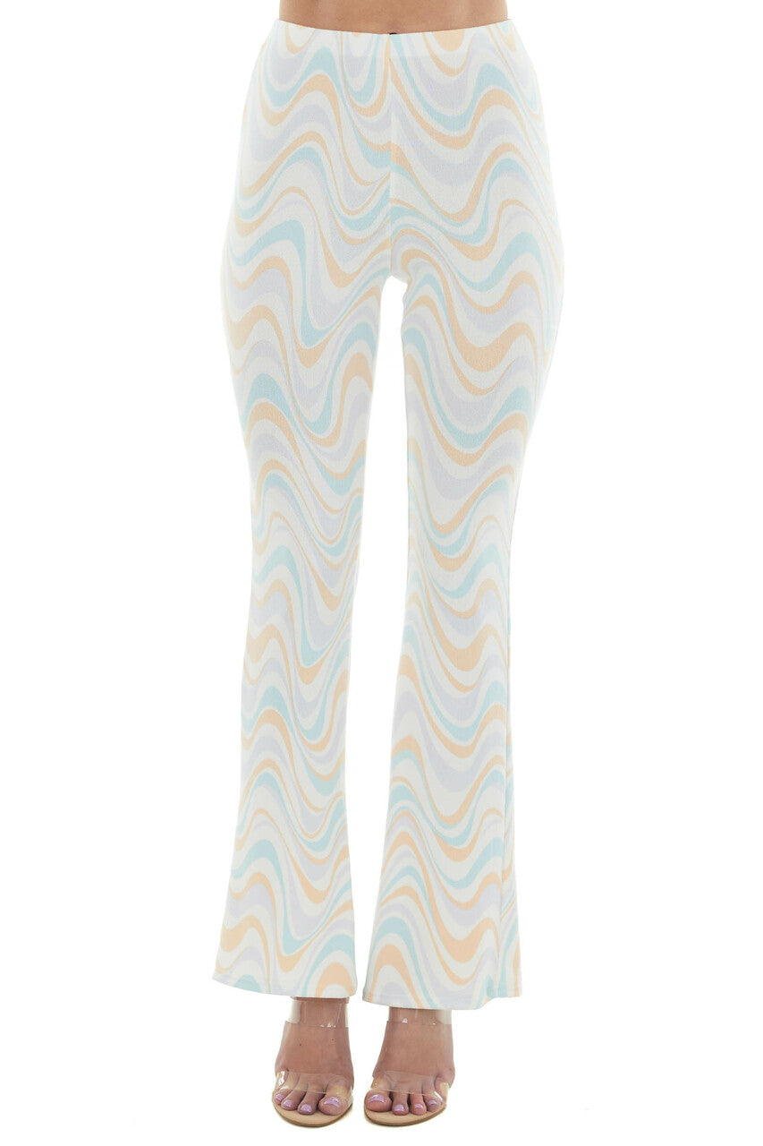 Off White Abstract Print High Waisted Pants 