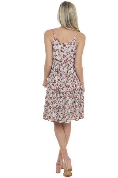 Ivory and Cherry Floral Print Short Dress