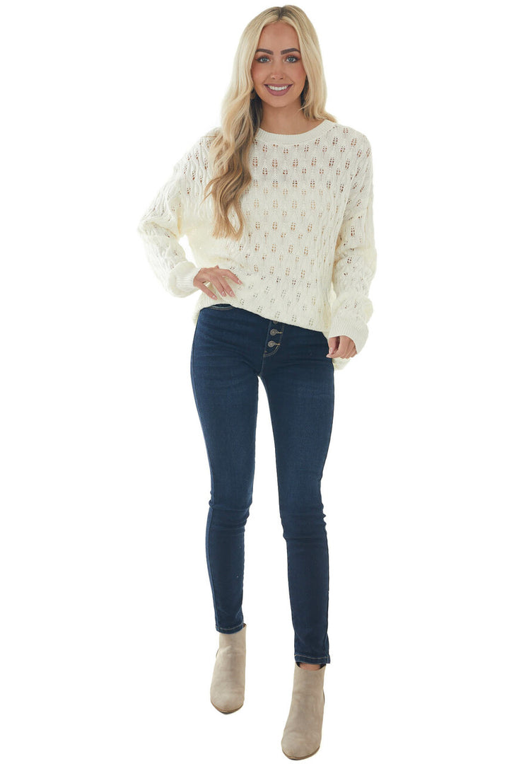 Cream Lightweight Pointelle Oversized Sweater