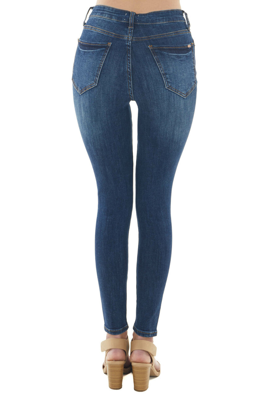 Dark Wash High Rise Button Front Skinny Jeans